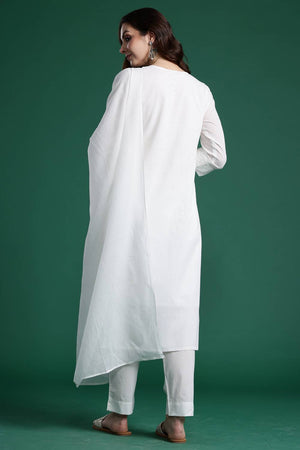 White Embroidered Cotton Kurti Pant Set (IDKH0WH11099)