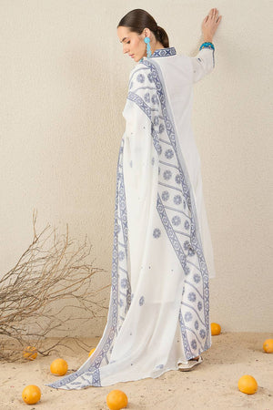 White Embroidered Cotton Kurti Pant Set (IDKH0WH11785)