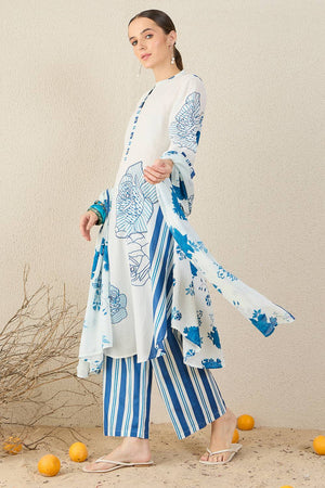 White Printed Cotton Kurti Pant Set (IDKH0WH11855)