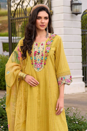 Yellow Embroidered Cotton Kurti Pant Set (IDKH0YL10684)