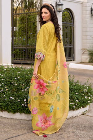 Yellow Embroidered Cotton Kurti Pant Set (IDKH0YL10684)