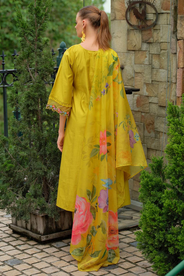 Yellow Embroidered Liva Kurti Pant Set (IDKH0YL10969)