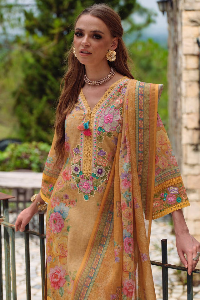 Yellow Embroidered Linen Kurti Pant Set (IDKH0YL11523)