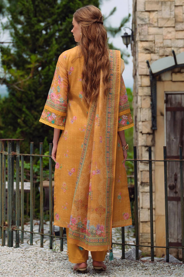 Yellow Embroidered Linen Kurti Pant Set (IDKH0YL11523)