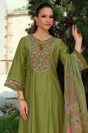 Green Embroidered Liva Kurti Pant Set (IDKH1GN11376)
