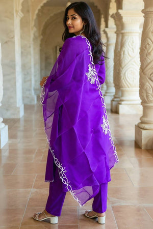 Violet Floral Embroidered Liva Kurti Pant Set (IDKH1PR11724)