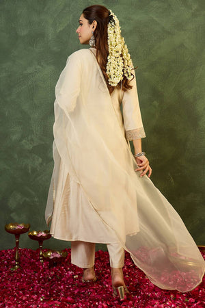 White Embroidered Liva Kurti Pant Set (IDKH1WH12378)
