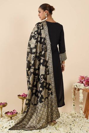 Black Embroidered Rayon Kurti Pant Set (IDKH5BK12218)