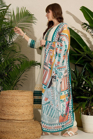 Cream Embroidered Rayon Kurti Pant Set (IDKH5CR10544)