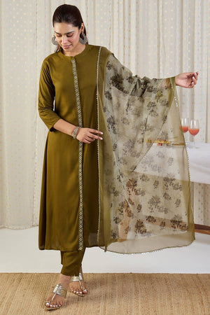 Green Embroidered Rayon Kurti Pant Set (IDKH5GN12215)