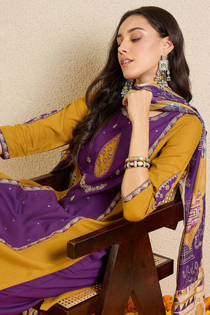 Violet Embroidered Rayon Kurti Pant Set (IDKH5PR12085)