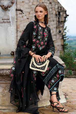 Black Embroidered Silk Blend Kurti Pant Set (IDKH9BK11535)