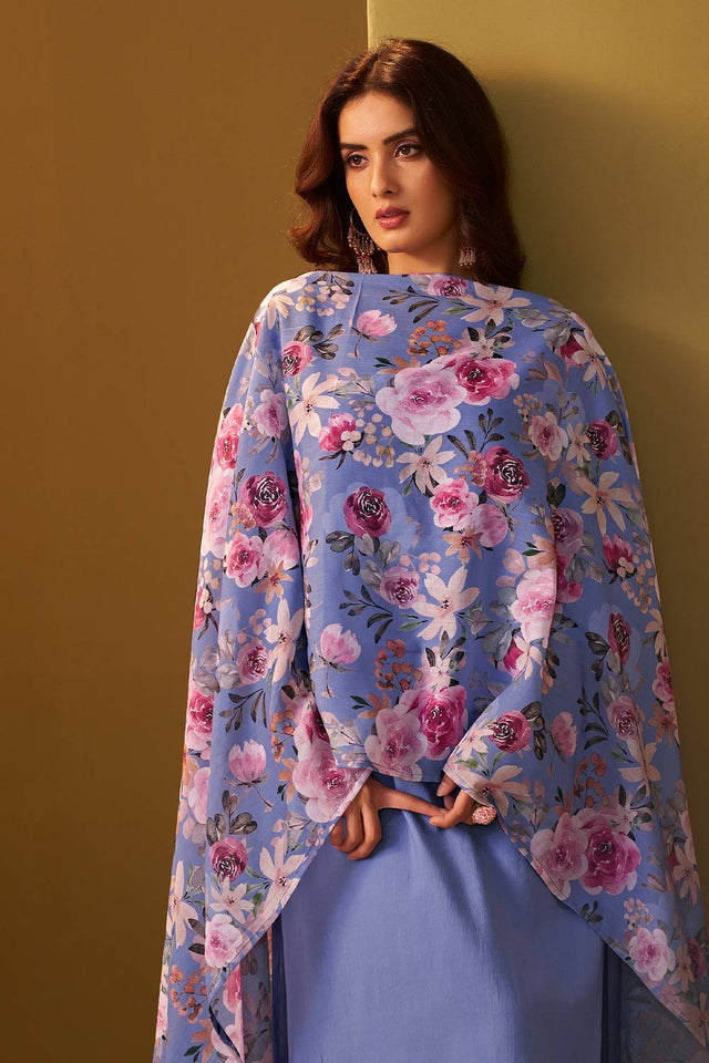 Blue Solid Cotton Blend Kurti Pant Set (IDKH9BL11402)