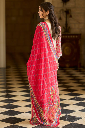 Cream Embroidered Silk Blend Kurti Pant Set (IDKH9CR12370)