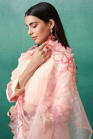 Off White Floral Printed Silk Blend Kurti Pant Set (IDKH9OW11115)