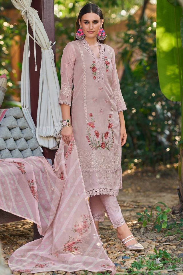 Pink Embroidered Silk Blend Kurti Pant Set (IDKH9PK10322)