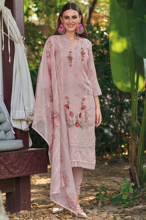 Pink Embroidered Silk Blend Kurti Pant Set (IDKH9PK10322)