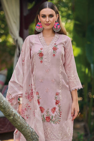 Pink Embroidered Silk Blend Kurti Pant Set (IDKH9PK10322)