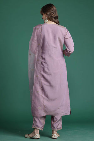 Pink Embroidered Silk Blend Kurti Pant Set (IDKH9PK10354)