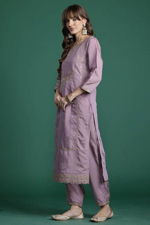 Pink Embroidered Silk Blend Kurti Pant Set (IDKH9PK10354)