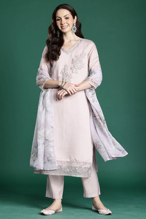 Pink Embroidered Silk Blend Kurti Pant Set (IDKH9PK11060)