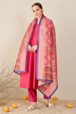 Pink Solid Cotton Blend Kurti Pant Set (IDKH9PK11637)