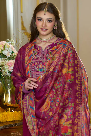 Pink Embroidered Silk Blend Kurti Pant Set (IDKH9PK12103)
