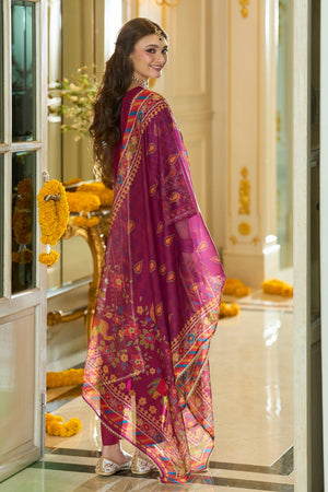 Pink Embroidered Silk Blend Kurti Pant Set (IDKH9PK12103)