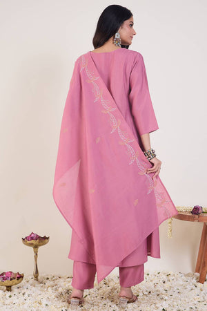 Pink Embroidered Silk Blend Kurti Pant Set (IDKH9PK12225)