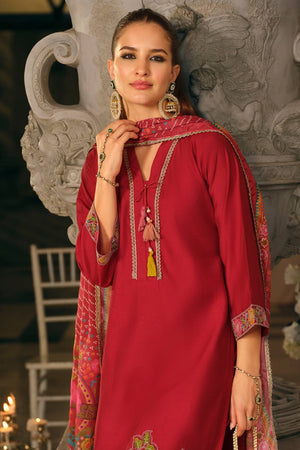 Pink Embroidered Silk Blend Kurti Pant Set (IDKH9PK12499)