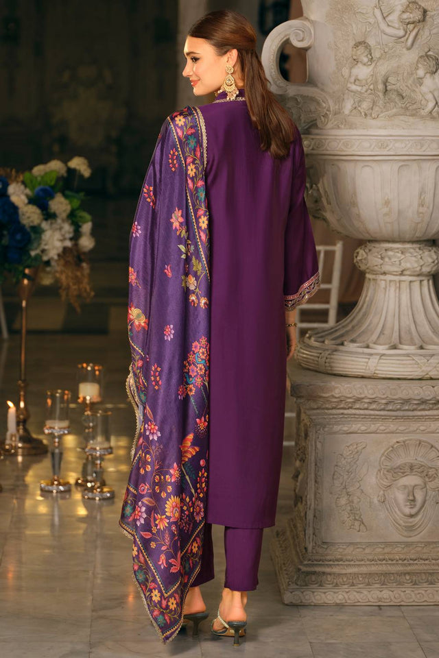 Violet Sequin Silk Blend Kurti Pant Set (IDKH9PR12501)