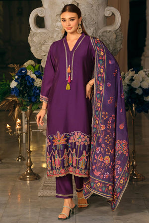 Violet Sequin Silk Blend Kurti Pant Set (IDKH9PR12501)