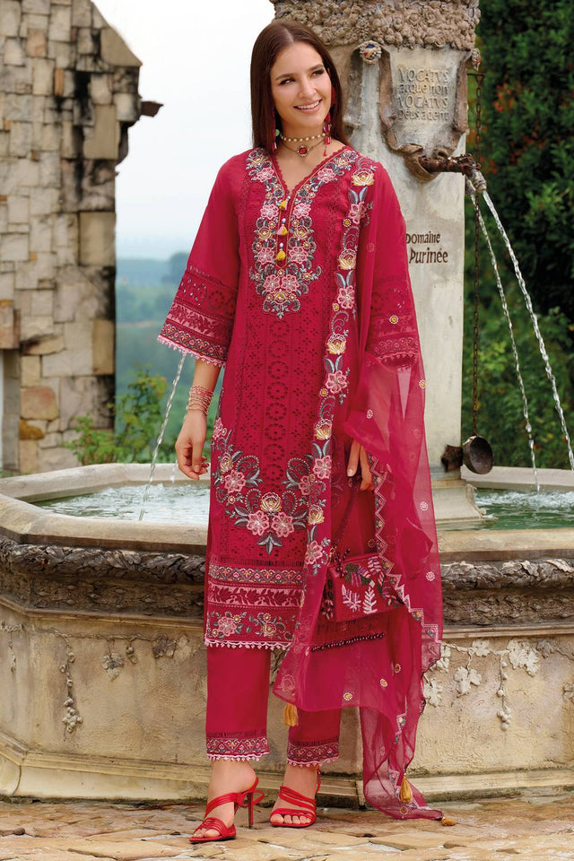Red Embroidered Silk Blend Kurti Pant Set (IDKH9RD11532)
