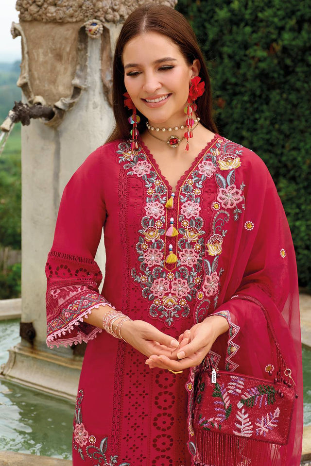 Red Embroidered Silk Blend Kurti Pant Set (IDKH9RD11532)