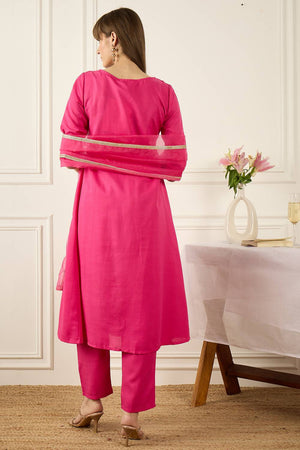 Pink Solid Cotton Blend Kurti Pant Set (IDKH9RP11643)