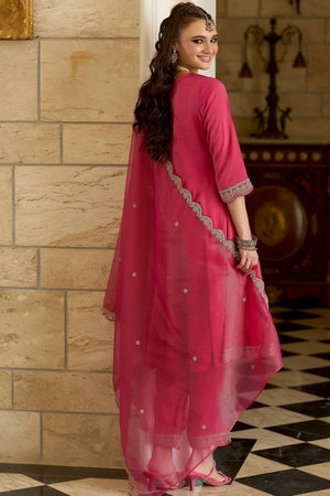Pink Embroidered Silk Blend Kurti Pant Set (IDKH9RP11914)
