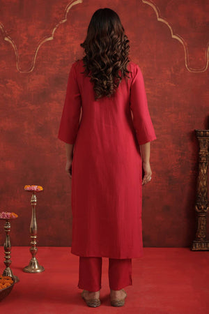 Pink Embroidered Silk Blend Kurti Pant Set (IDKH9RP12272)