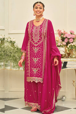 Pink Embroidered Silk Blend Kurti Pant Set (IDKH9RP12452)