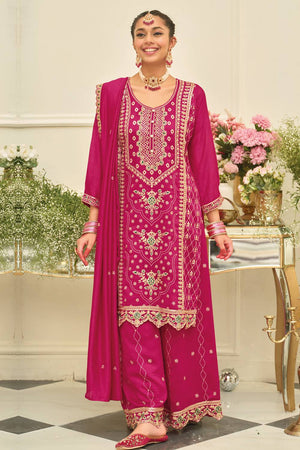 Pink Embroidered Silk Blend Kurti Pant Set (IDKH9RP12452)