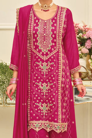 Pink Embroidered Silk Blend Kurti Pant Set (IDKH9RP12452)