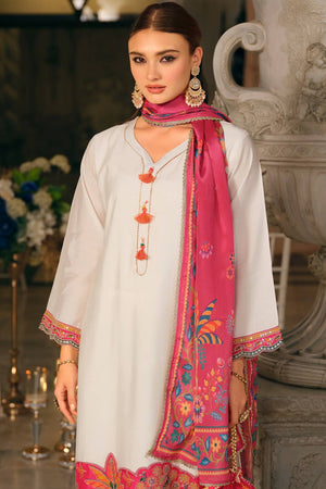 White Embroidered Silk Blend Kurti Pant Set (IDKH9WH12502)