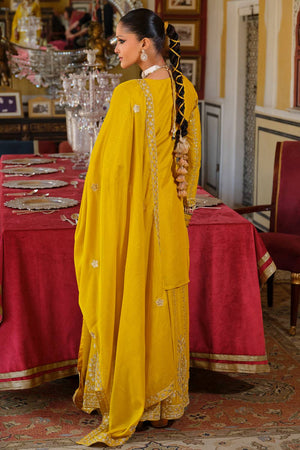 Yellow Embroidered Chinon Kurti Pant Set (IDKH9YL11700)