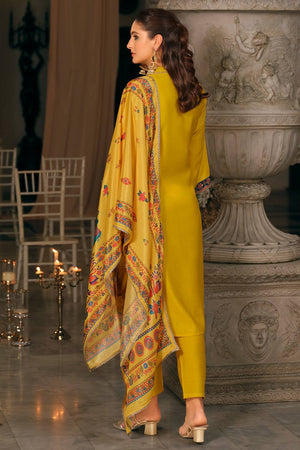 Yellow Embroidered Silk Blend Kurti Pant Set (IDKH9YL12500)