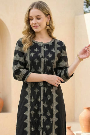 Black Printed Cotton Kurti Pant Set (IDKS0BK10993)