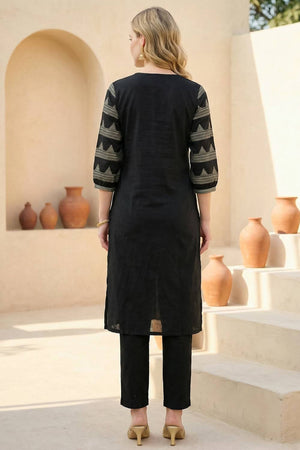 Black Printed Cotton Kurti Pant Set (IDKS0BK10993)