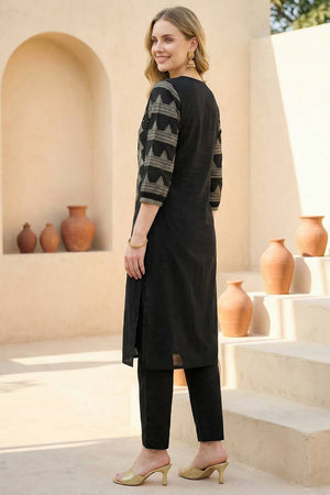 Black Printed Cotton Kurti Pant Set (IDKS0BK10993)