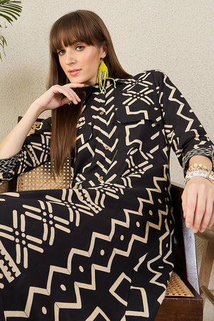 Black Printed Cotton Kurti Pant Set (IDKS0BK11807)