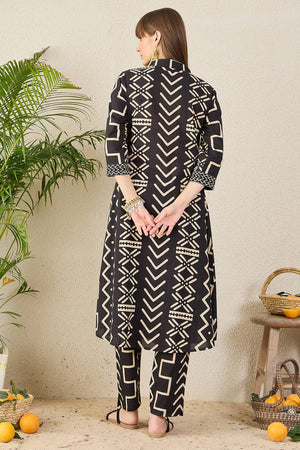 Black Printed Cotton Kurti Pant Set (IDKS0BK11807)