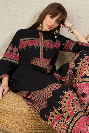 Black Embroidered Cotton Kurti Pant Set (IDKS0BK12176)