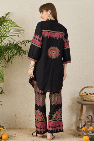 Black Embroidered Cotton Kurti Pant Set (IDKS0BK12176)